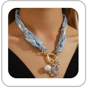 🌿 Boho Silk Scarf Necklace | Vintage Bandana Choker | Adjustable Pendant